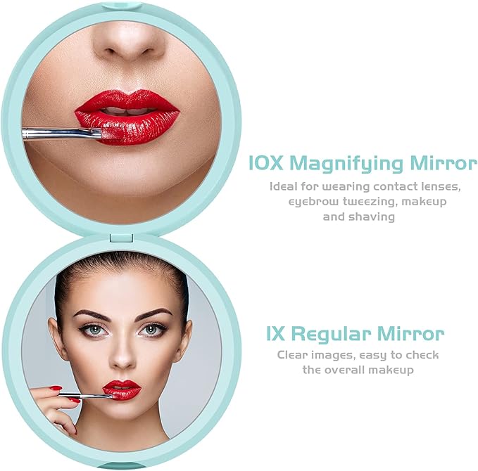 deweisn Magnifying Compact Cosmetic Mirror Elegant Compact Pocket Makeup Mirror, Handheld Travel Makeup Mirror with Powerful 10x Magnification and 1x True View Mirror for Travel or Your Purse