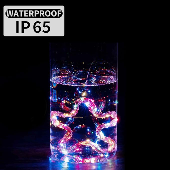 50 Pack Fairy Lights 7Ft 20 LED Twinkle String Lights Battery Operated Waterproof Firefly Starry for Mason Jar Party Wedding Christmas Valentines Day,Rainbow + Blue