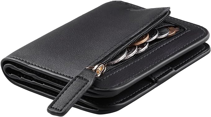 Toughergun Women’s Small Slim Leather Wallet with RFID Protection, Compact Bifold Mini Purse with Clear ID Window