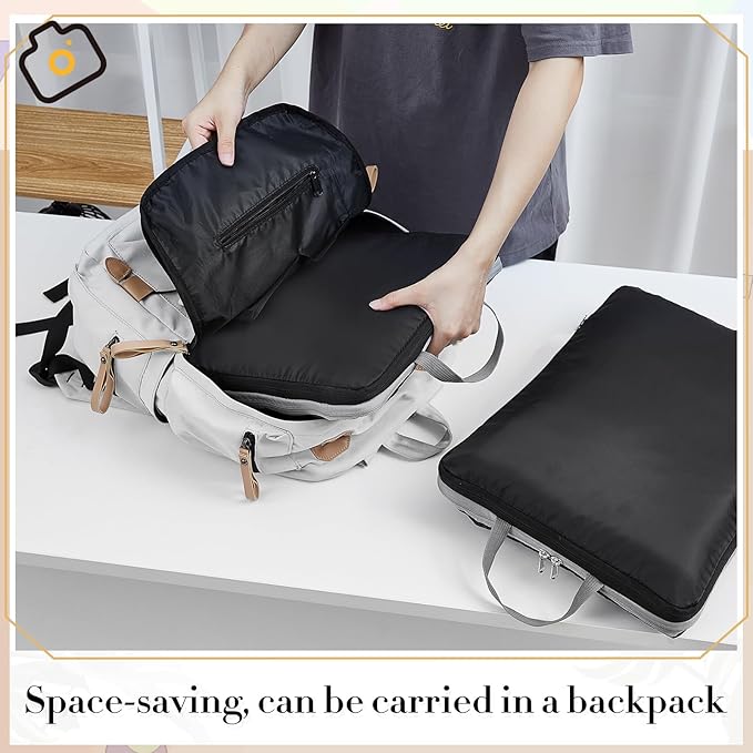 Hosuly 6 Pcs Ultralight Compression Packing Cubes for Travel 11 x 7 '' S Expandable Luggage Organizers for Save Space Family Long Trips (black 02)