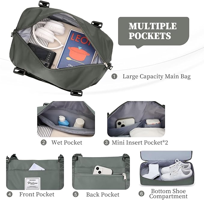 Weekender Bags for Women,Overnight Travel Duffel Bag with Shoes Compartment& Toiletry Bag,Extra Large(Olive Green)