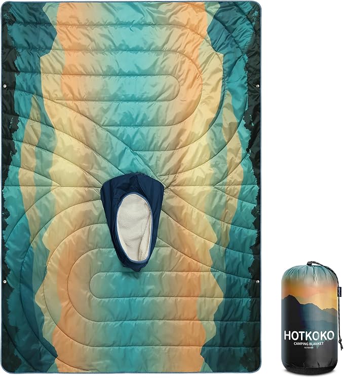 Camping Blanket, Poncho Wearable Hoodie Blankets Outdoor Waterproof Windproof Warm Durable & Portable for Stadium, Concerts, Car,Travel, Beach, Picnic, Grass,75 * 52 inch