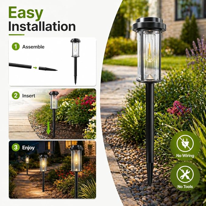 DERAYSION 8 Pack Solar Pathway Lights Outdoor 21" LED Solar Garden Lights | Dusk to Dawn Bright Solar Lights Outdoor Waterproof IP65 Outdoor Solar Lights for Garden Yard Path Landscape Driveway Decor