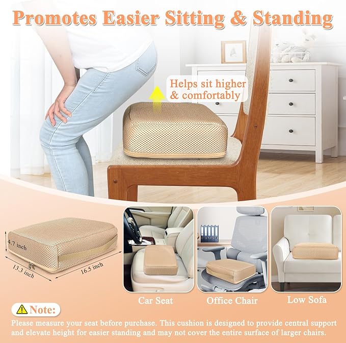 Booster Seat Cushion Extra Thick Chair Foam Cushion for Elderly Adult Booster Seat Elevation Pillow Extra Firm Riser Supportive Lift Chair Cushion Lift Pads for Home, Couch, Patio, Office Seats