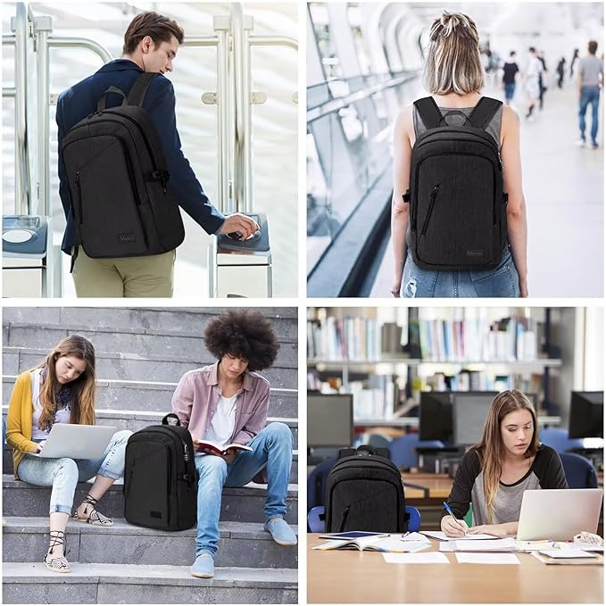 Mancro Business Travel Laptop Backpack, Anti Theft Slim Laptop Bag for Men and Women, Tech Computer Bag Fits 15.6 Inch Laptop and Notebook (Black)