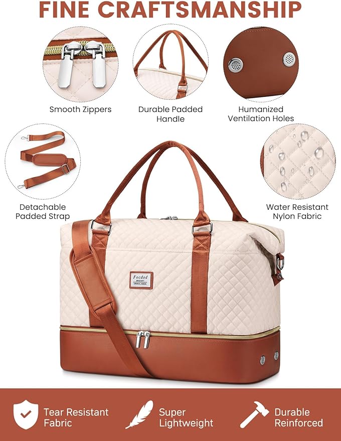Travel Weekender Duffle Bags for Women: Overnight Bags with Shoe Compartment Large Carry on Weekend Bag with Toiletry & Wet Pocket Tote Duffel Bag Hospital Bag for Women Labor Delivery Begie Brown
