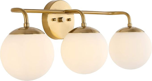 JONATHAN Y Louis Parisian Globe 25" Vanity 3-Light, Gold Painting | White Frosted Glass Shade, Midcentury Parisian Bistro Style, Metal Wall Lamp, Dimmable, Hardwired, LED Bulbs Included