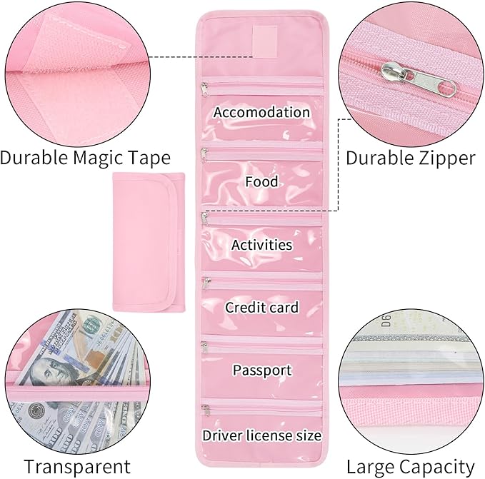 VOCHIC Money Wallet, Money Organizer for Cash with 6 Zippered Pocket Multipack Money Pouch, Cash Bill Organizer, Money Bag Small Travel Money Holder for Budgeting, Receipt and Tips