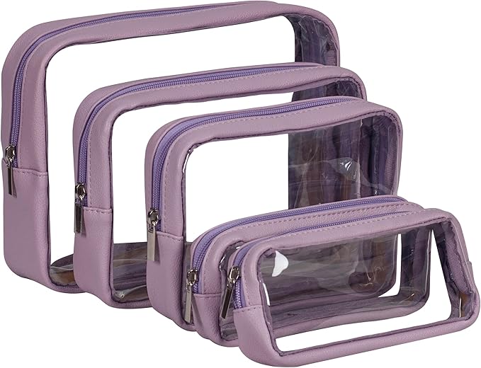 TSA Approved 5-Piece Diaper Bag Organizer Pouch Set Clear Waterproof TPU Kids Toiletry Storage Set Travel Packing Clutch Cube Bags for Baby Nursing (Purple)