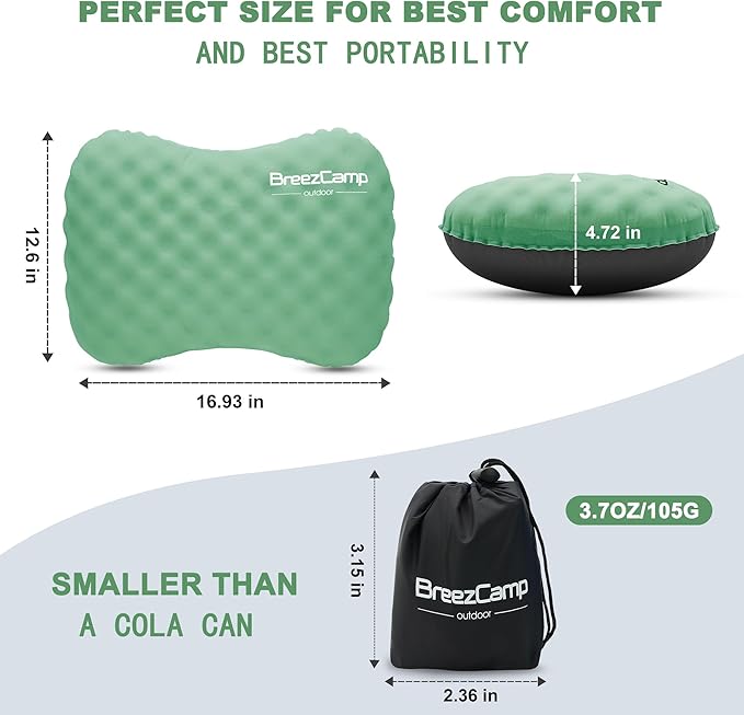 Camping Pillow with Soft Cover, Lightweight Inflatable Pillow for Neck Lumbar Support,Upgrade Backpacking Pillow,Washable Travel Air Pillows for Hiking, Backpacking, Airplane, Beach, Green