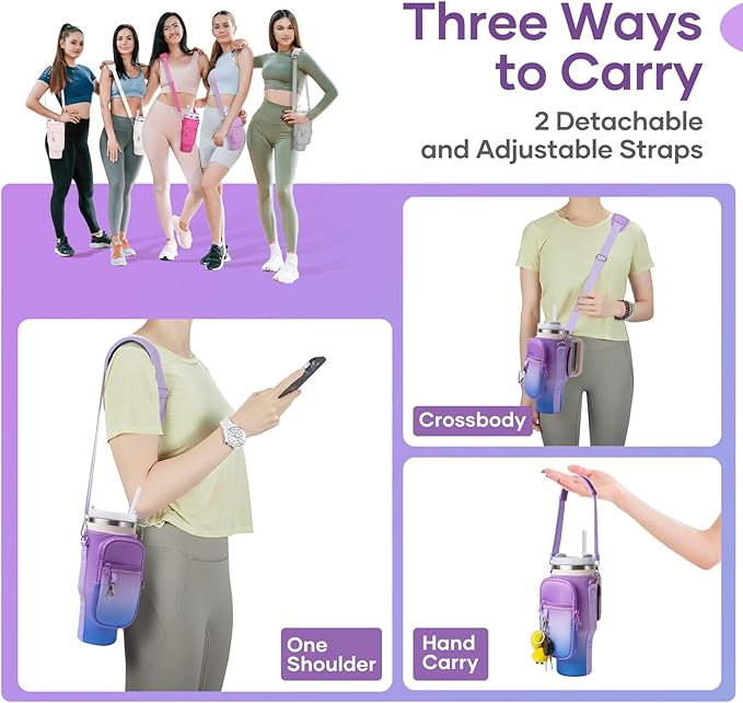 linmaya Water Bottle Carrier Bag for Stanley Cup 40/30oz with Phone Holder Pockets,Neoprene Water Bottle Cross-body Bag with Adjustable Shoulder & Hand Strap Stanley Cup Accessories