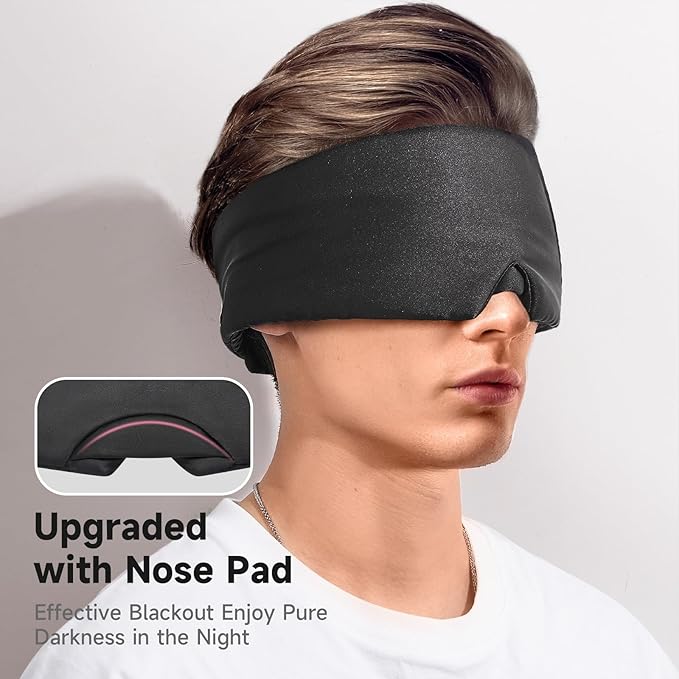 Umisleep Soft Sleep Mask, Blackout Eye Mask for Side Sleepers, Comfortable Sleep Mask for Women Men, Satin Eye Masks for Sleep with Wide Band, Sleeping Mask, Blindfold, Black