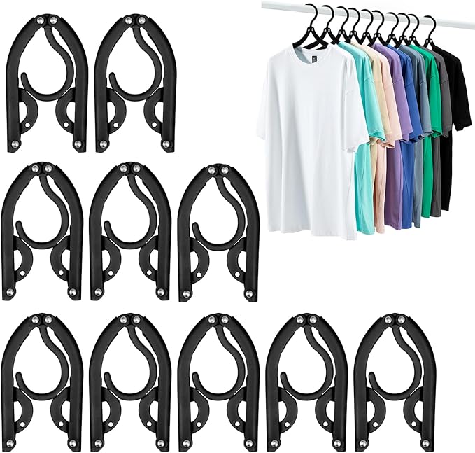 Travel Hangers, Foldable Hangers, Folding Hangers, Folding Clothes Hanger, Travel Must Haves for Flying, Camping, Hotel, RV, Road Trip, Cruise 10 Pcs (Black)