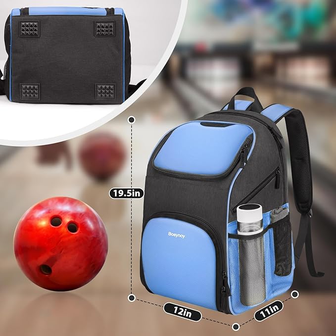 Bosynoy Bowling Backpack, Bowling Ball Bag Totes for Single Ball with Shoe Compartment & Foam Padded, Fits Shoes Up to US Mens Size 16, Grey