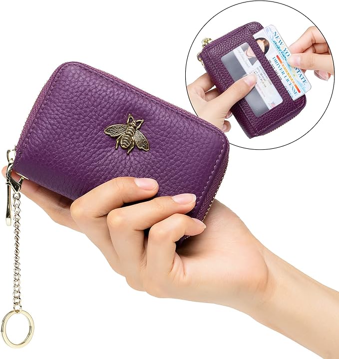 imeetu RFID Credit Card Holder, Small Leather Zipper Card Case Wallet for Women