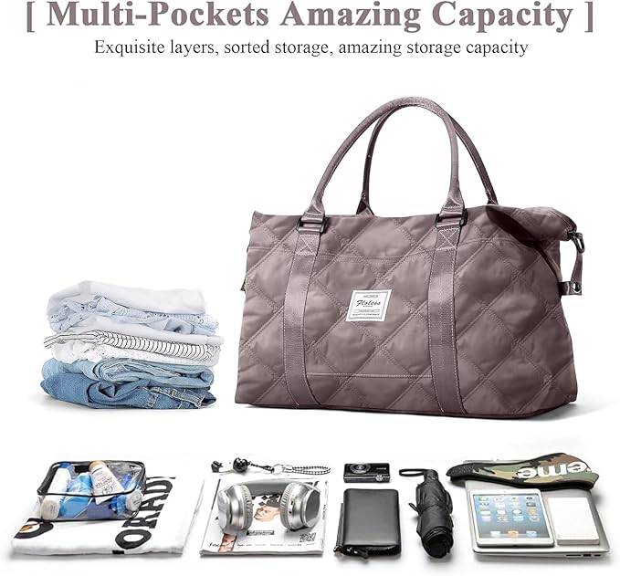 HYC00 Travel Duffel Bag,Carry-on Overnight Weekender Bags for Women,Sports Tote Gym Bag with Wet Pocket