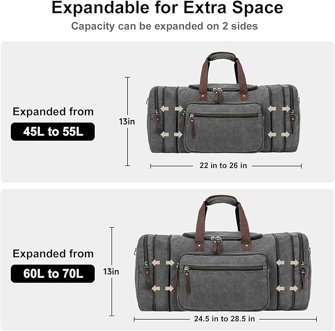 Canvas Expandable Duffle Bag for Men Traveling, Luggage Travel Bag Weekender Overnight Bag,Mens Gym Carry on Duffel Bags