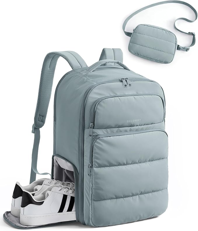 BAGSMART 35L Travel Backpack Women, 17.3 Inch Carry On Backpack Flight Approved, Personal Item Backpack Travel Bag, Water Resistant Casual Daypack, Blue