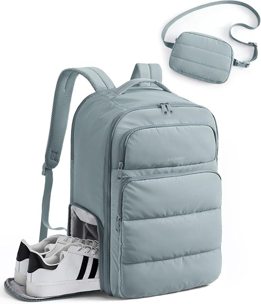 BAGSMART 35L Travel Backpack Women, 17.3 Inch Carry On Backpack Flight Approved, Personal Item Backpack Travel Bag, Water Resistant Casual Daypack, Blue