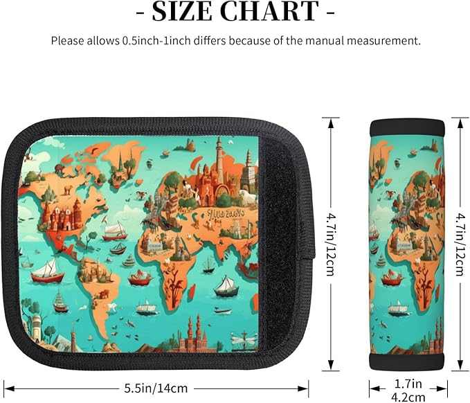 Luggage Handle Wraps World Map Sea Pattern Luggage Identifiers Soft Neoprene Luggage Handle Wraps For Suitcase Trolley Handle Grip Cover 2 Pack Luggage Tags