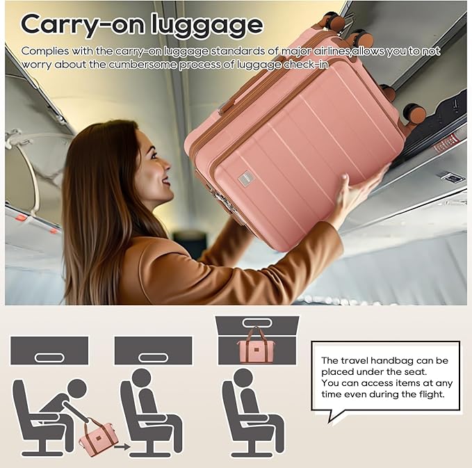imiomo Carry on Luggage Airline Approved with Front Pocket and USB Port, Hard Shell 20 Inch Travel Carry-on Suitcase with Spinner Wheels and TSA Lock, Pink