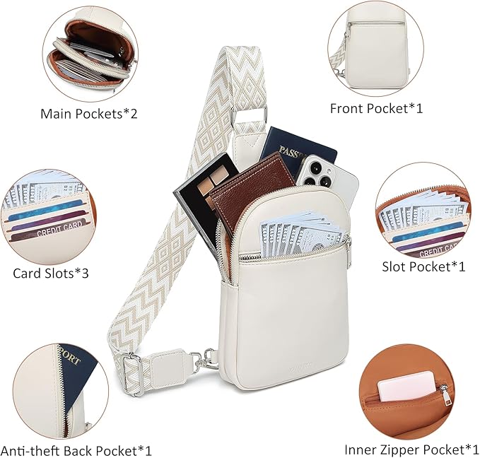 DIOMO Anti Theft Small Sling Bag for Women Cross Body Bag Trendy, RFID Fanny Packs Vegan Leather for Women Travel Belt Purse