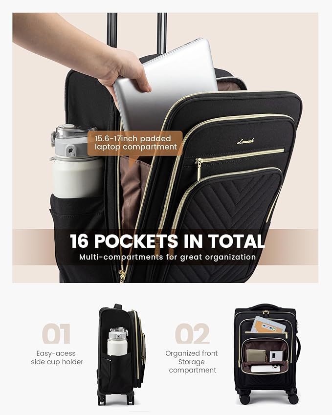 LOVEVOOK Carry On Luggage 22x14x9 Airline Approved,20 Inch Carry On Suitcases with Wheels,Softside Rolling Suitcase with TSA Lock for Women Men,Lightweight Travel luggage