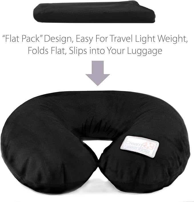 Wild Essentials Inflatable Travel Neck Pillow, U-Shape with Washable Soft Cover (Black)