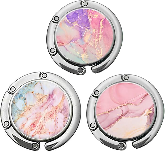 Bosketo Foldable Purse Hook Womens Bag Table Hanger Collection Desk Hooks for Purse (3pack Unique Marble Hook)
