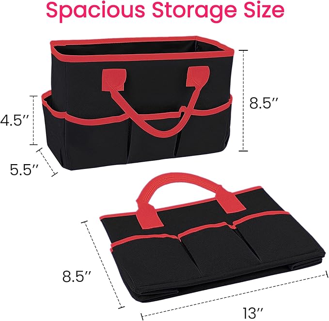 Godery Desktop Tote and Organizer, Teacher Helper caddy Bag for Arts, Books, Stationery, Office Desk Organization, Make-up Storage with Handles for Travel (PINK)