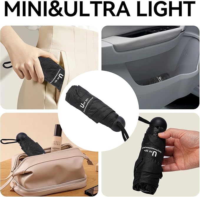 Mini Umbrella for Travel, Compact Folding Umbrella with Case, Lightweight 0.45lb Small Pocket for Backpack and Purse, Rain and Sun Protection - UPF 50+ Windproof Travel Umbrella Compact Mini for Outdoor Use