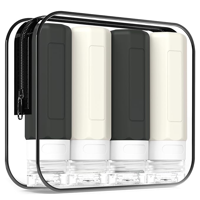 Redfly Travel Bottles for Toiletries, Tsa Approved 3oz Travel Size Containers, Leak Proof Travel Size Toiletries Bottles Silicone, BPA Free Refillable Essentials for Shampoo Conditioners, Black&White