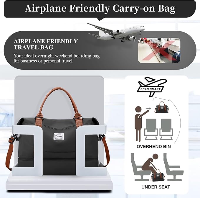 Weekender Bags for Women,Personal Item Travel Bag with Shoes Compartment,Overnight Travel Duffel Bag with Toiletry Bag