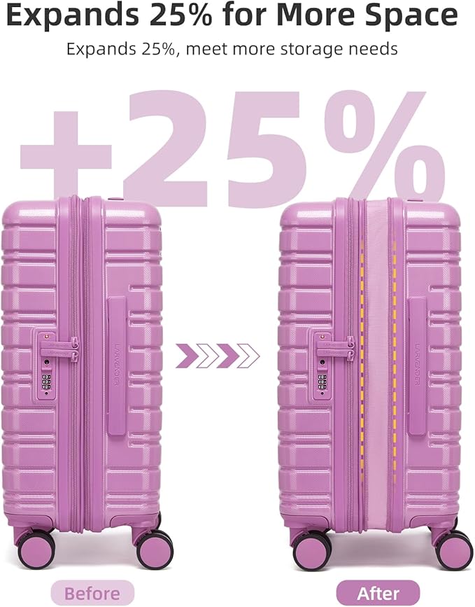 LARVENDER Carry On Luggage 22x14x9 Airline Approved, 20 Inch Expandable PC+ABS Hardside Suitcase Carry On Luggage with Spinner Wheels TSA Lock for Women Men (Berry)