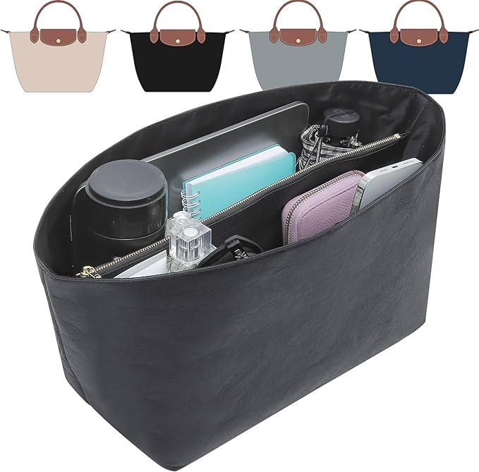 Doxo Purse Insert Organizer Compatible with Long Champ S Handbags & More, Super Lightweight Waterproof Longchamp Small Organizer Insert, Keeps Handbags Shaped&Neat(Black, S)