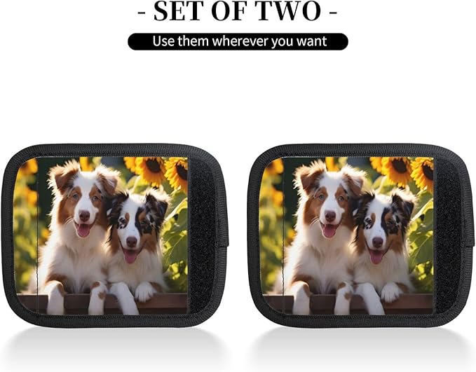 Luggage Handle Wraps Animal Dog Sunflower Luggage Identifiers Soft Neoprene Luggage Handle Wraps For Suitcase Trolley Handle Grip Cover 2 Pack Luggage Tags