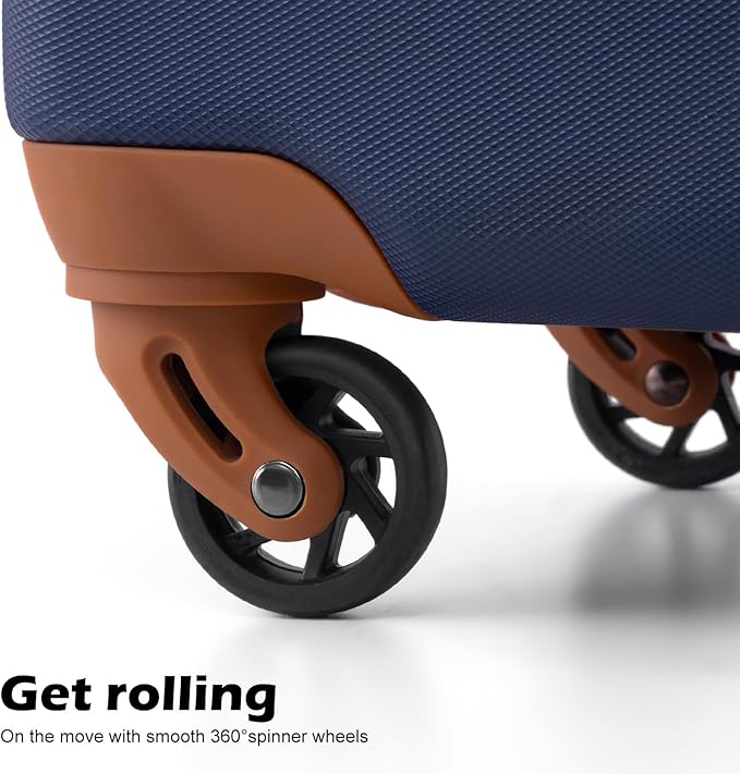Coolife Luggage 3 Piece Set, Lightweight Durable Hardshell Suitcase set with 360° Spinner Wheels, TSA-approved Lock, Checked Family Travel Luggage sets, 20/24/28 Inch, Apricot Navy