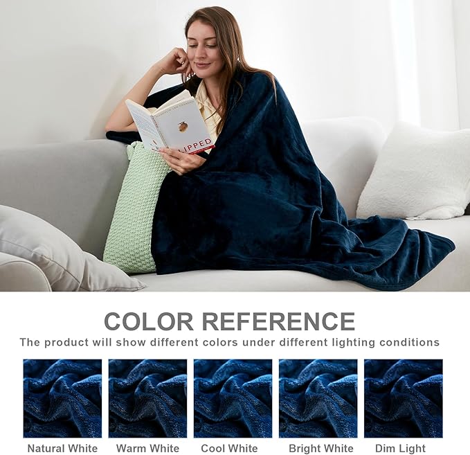 Hansleep Fleece Navy Blue Throw XL Blanket, Super Soft Flannel Fuzzy Plush Cozy Blanket for All Seasons, Navy Blue, Throw XL 50x70 Inches