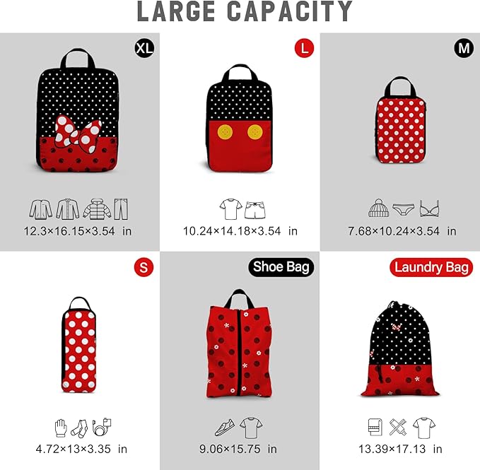 6 Set Travel Packing Cubes for Kids, Cute Compression Bags for Storage Packing with Shoe Bags for Packing In Suitcase, Space Saving Packing Organizers for Luggage Trip and Family Vacation