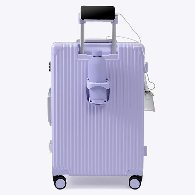 Nobl Travel Zipperless Check In Suitcase - Aluminum Frame, Medium Check In luggage 27x17.5x10.4 Airline Approved by Noble Travel - Polycarbonate Shell - TSA Locks, 360° Spinner Wheels - Lavender