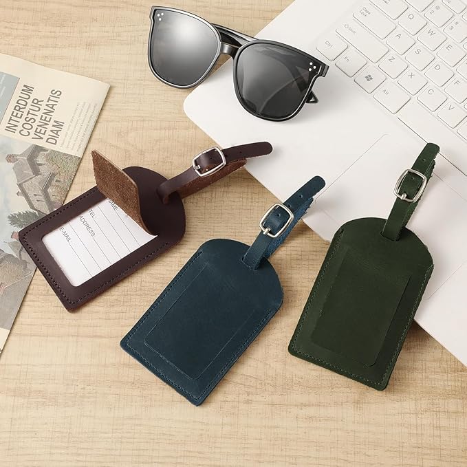 Ringsun Genuine Leather Luggage Tag for Suitcases ID Tags Bag Tags for Luggage (6 Pack, Green)
