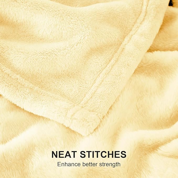 Hansleep Fleece Cream Yellow King Blanket, Super Soft Flannel Fuzzy Plush Cozy Blanket for All Seasons, Cream Yellow, King 90x108 Inches