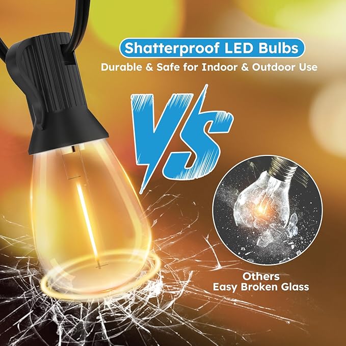 GvvooHome LED Outdoor String Lights, 100FT Waterproof Patio Lights with 32 Shatterproof S11 Plastic Bulbs, 2700K Warm White Edison Hanging Lights for Backyard, Garden, Porch, Bistro