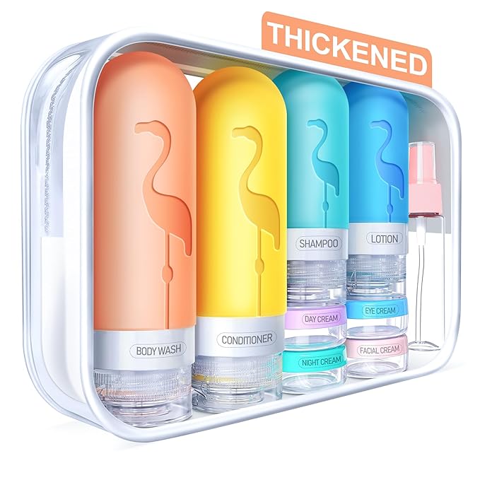 Empty 3 oz Travel Size Bottles Toiletries Containers for Toiletries Liquids，Small Silicone Mini Refillable Leak Proof TSA Approved Travel Bottles for Creams Shampoo and Conditioner Traveling