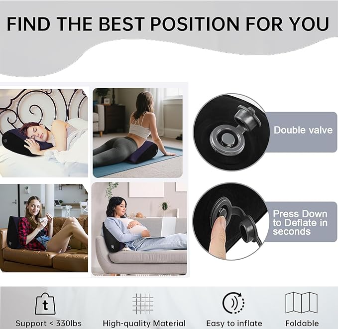 JDOBEST 2 Pack Portable Inflatable Wedge Pillow,Body Positioner for Sleep Support, Adjustable Travel Cushion - Lightweight Bed/Leg/Partner Support Pillow, Fast Inflation,for Home, Travel,Outdoor