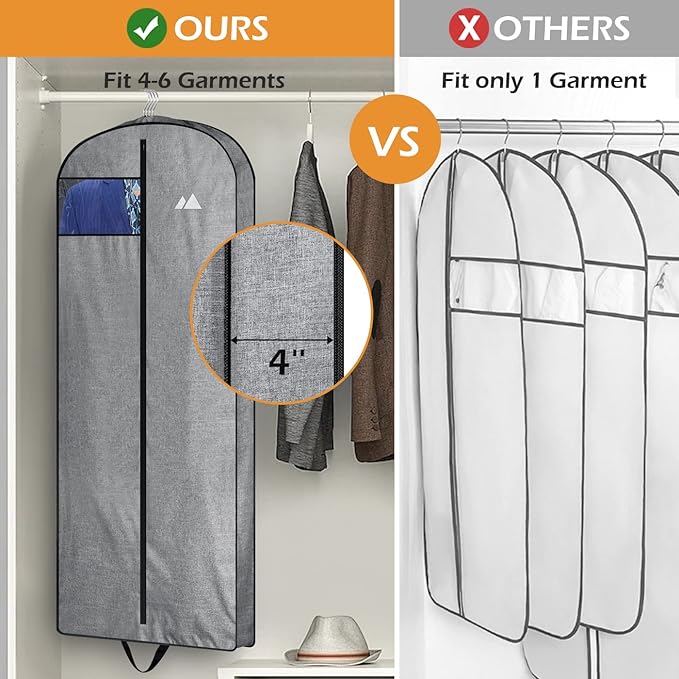 MISSLO 60" Heavy Duty Long Garment Bags for Travel Monogrammed Dress Bag Waterproof Oxford Fabric Wedding Dress Cover for Gowns, Winter Coats, Suits