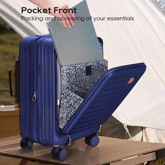 Joyway Luggage Sets 5 Piece with Front Pocket, Expandable Top Opening Suitcase Set, PC Hardside Carry on Suitcase with Spinner Wheels and TSA Lock (Blue)
