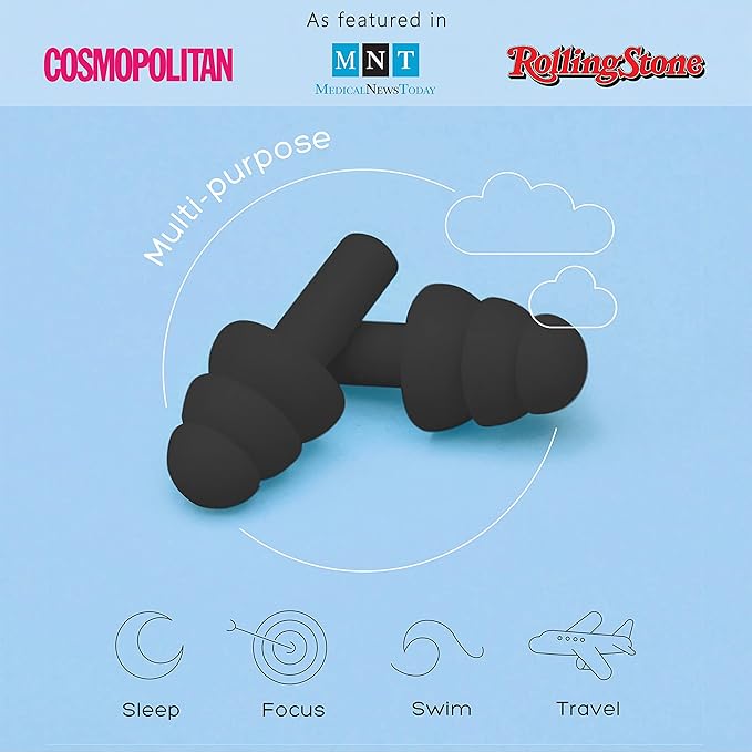 Soft Ear Plugs for Sleeping Noise Reduction, Made of Silicone, Suitable for Sleeping & Swimming, Soft Reusable Earplugs for Noise Reduction, Adjustable Size for Concerts & Snoring (3 Pairs)