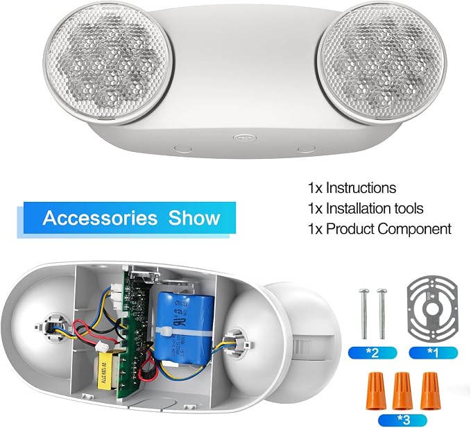 1 Pack Led Emergency Lights for Business, LED Emergency Exit Lights with Battery Backup, 2 Bug Eye Heads Adjustable Commercial Emergency Lighting Fixtures, UL 924 Certified.