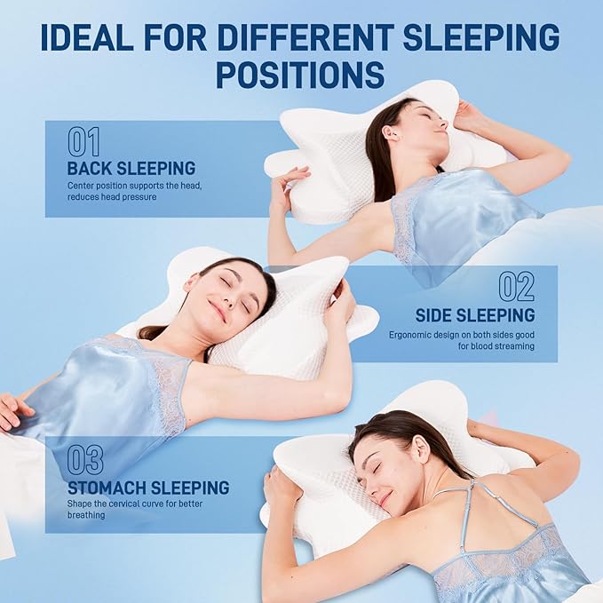 Cervical Neck Pillow - Memory Foam Pillow for Pain Relief Sleeping, Ergonomic Neck Support Contour Pillows for Side Back Stomach Sleepers,Orthopedic Breathable Pillowcase (White)